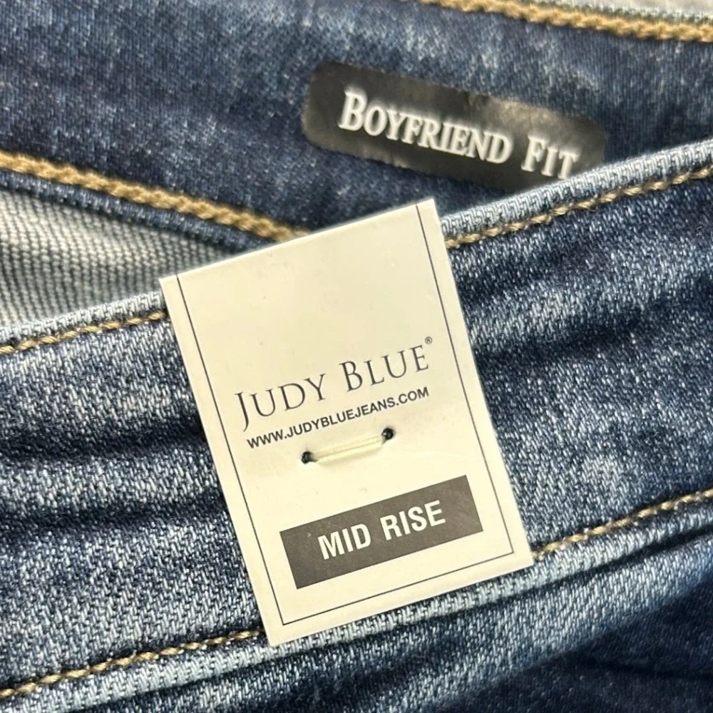 Judy Blue Boyfriend Jeans Womens 0/24 Mid Rise Dark Wash Blue Cuffed Stretch Fit